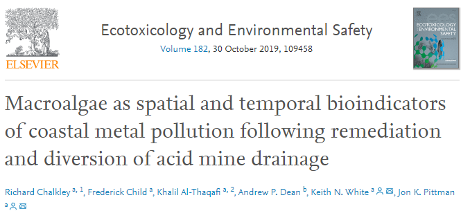 Picture of first published paper on macroalgae intake of mine waste